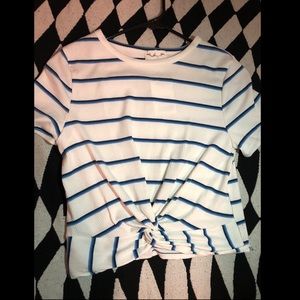 Blue And White Crop Shirt